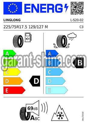 Ling Long L-S20 (рулевая) 225/75 R17.5 129/127M 14PR - Фото Европейских характеристик шины